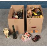 Two boxes of miscellaneous including assorted ceramics, diecast vehicles, glassware, etc.