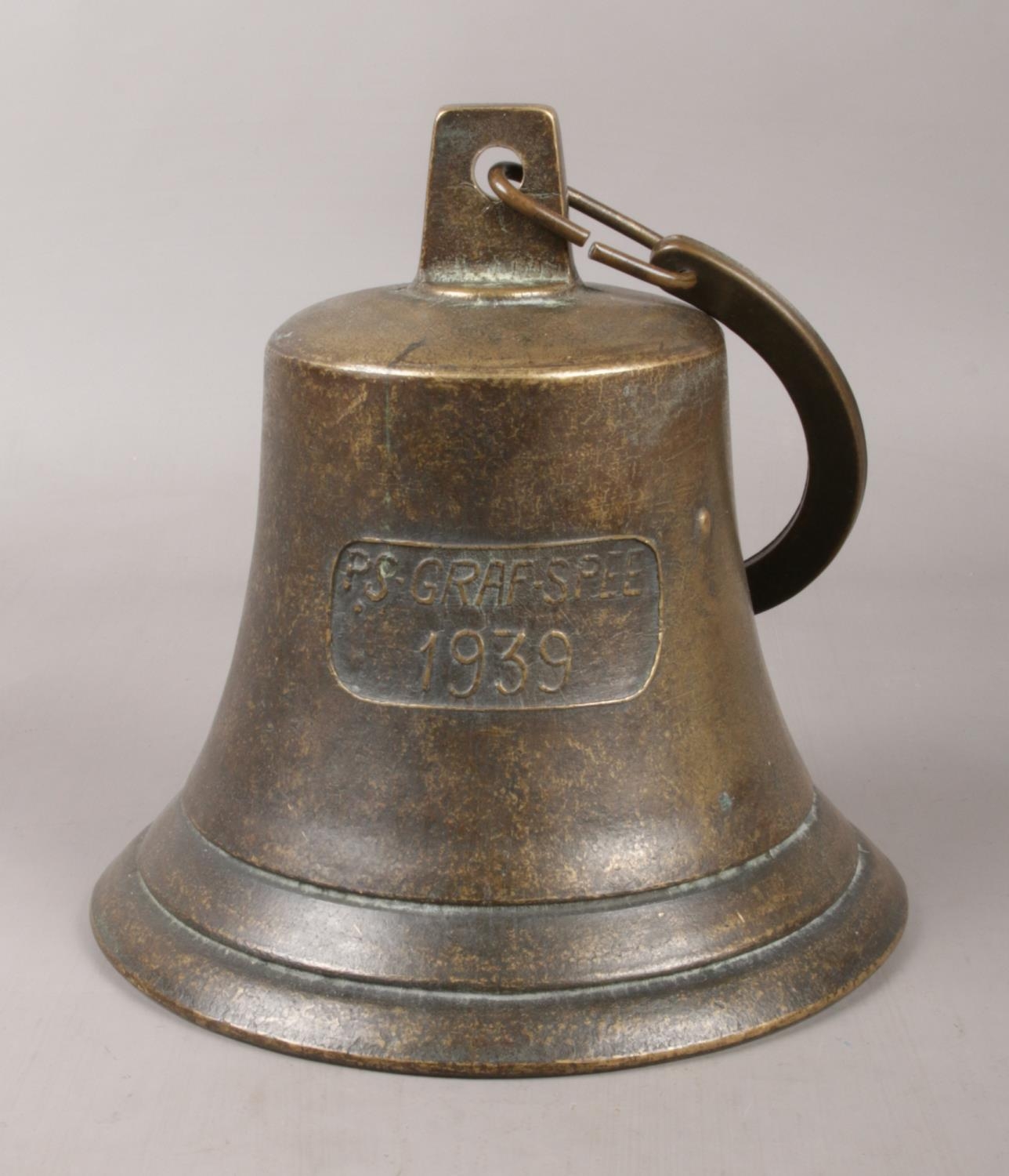 A large 20th Century brass bell, commemorating PS Graf-Spee: 1939.