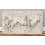 A composite wall plaque depicting palomino stallions. Signed Crosa and dated 2001. 42cm x 77cm.