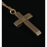 A 9ct gold cross pendant on 9ct gold chain. 3.74g.