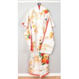 A Japanese wedding Kimono. Decorated with hand embroided cranes and flowers.