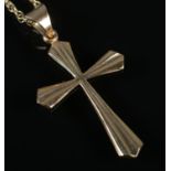 A 9ct gold cross pendant on chain. 1.60g