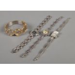 Three ladies silver wristwatches, including Accurist and Carvel examples, one set with marcasite and