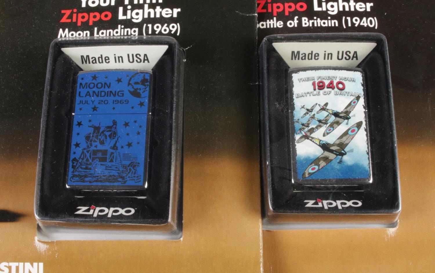 Four Zippo Collection magazines with lighters, all still sealed. Includes editions 4: Battle of - Image 2 of 2