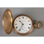 A yellow metal Thos Russell & Son full hunter pocket watch.