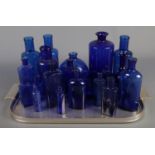 A tray of Bristol blue glass. Including Thos Webb vase, bottles, etc.