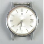 A stainless steel Omega Seamaster automatic wristwatch head. Not running.