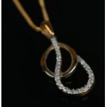 A 9ct gold loop pendant and chain. 1.4g.