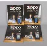 Four Zippo Collection magazines with lighters, all still sealed. Includes editions 4: Battle of