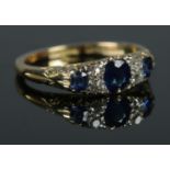 An 18ct Gold and Platinum Sapphire and Diamond antique ring, size L. Total weight: 3.3g