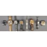 Eight manual wristwatches. Including Cyma, Never 23, Timex, Mirco-Sports, etc. Timex, Bacara and