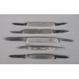 Five early 20th century silver pen knives, all by Sheffield makers. Including John Watts, Charles