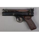 The Webley "Senior" 0.22cal air pistol, with chequered grips. Stamped 914 to body. CANNOT POST