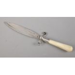 A silver bookmark formed as a dagger with horn handle. 11cm.