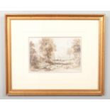 David Cox (1783-1859), a gilt framed watercolour and charcoal drawing, Welsh landscape scene with