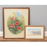 Gordon Chell, two framed watercolours. One a still life, study of poppies along with a landscape