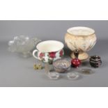 A collection of ceramics and glassware including Crown Ducal, Carlton Ware, cut glass etc. Also
