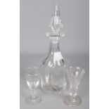 A Georgian floral etched glass along with similar example and antique decanter.