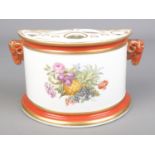 A Derby bough pot and cover with painted floral scene, possibly by William Billingsley. Height 13.