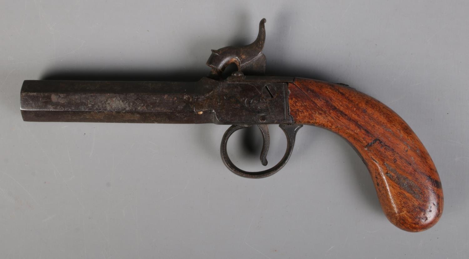 A 19th century percussion cap pistol with octagonal barrel. Bearing Birmingham proof marks. Length - Image 2 of 2