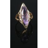 A 9ct Gold amethyst marquise shaped dress ring. Size L. Total weight: 3.9g