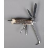 An early 20th century coachman's penknife by John Watts of Sheffield. With stag horn scales, two