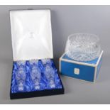 A set of six Mappin and Webb cut wine glasses in presentation box, together with boxed John