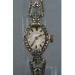 A ladies silver marcasite Rotary manual wristwatch.