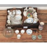 Two boxes containing assorted ceramics and glass ware to include Colclough, Royal Adderley, cut