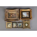 A collection of framed miniature pictures, mainly prints. To include mountain scene, maidens and man