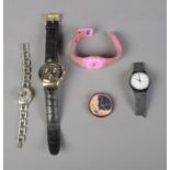Five Swatch wristwatches including Chronograph and POP examples.