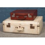 Two leather cases including large pigskin suitcase and smaller paper filer example.