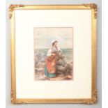 Philip Richard Morris A.R.A (1838-1902), a gilt framed watercolour, coastal landscape with a girl