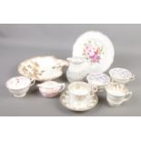A collection of mostly 19th century ceramics. Includes Rockingham style cup and saucer, seaweed