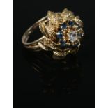 A vintage 9ct Gold and Sapphire cluster floral cocktail ring. Assayed for London 1968. Size KÂ½.