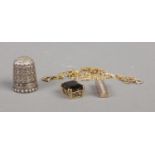 A Charles Horner silver thimble (hallmark indistinct) along with small quantity of silver jewellery.