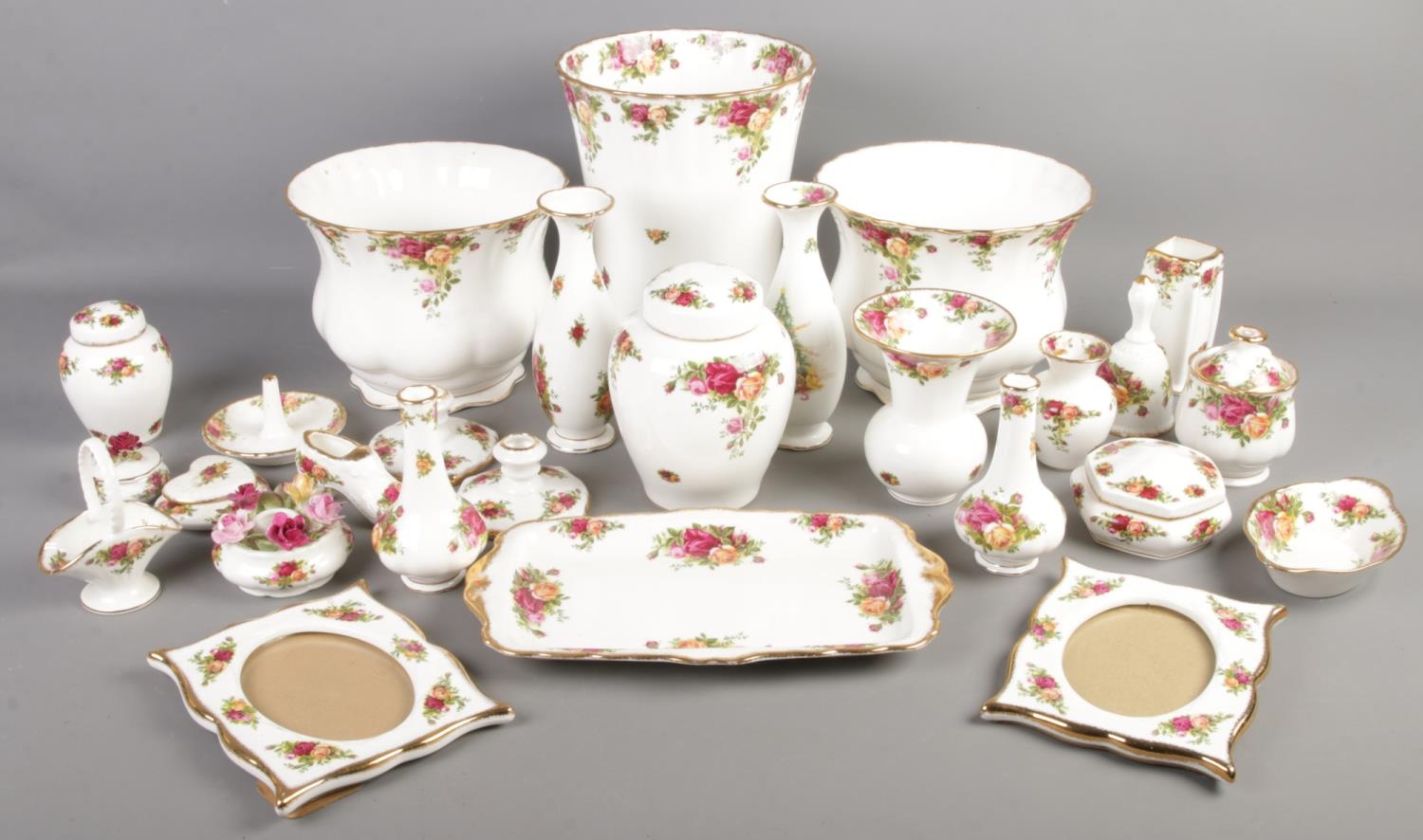 A quantity of Royal Albert Old Country Roses ceramics. Includes vases, bowls, candlesticks,