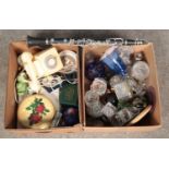 Two boxes of assorted items, to include modern Sonata clarinet, rotary telephone and assorted