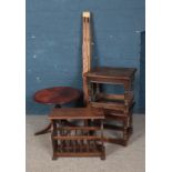 A quantity of assorted furniture to include magazine rack, occasional table, rug frame, etc.