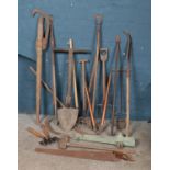 A large collection of vintage tools. Includes garden tools etc.