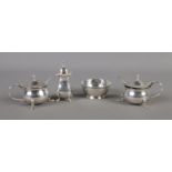 A quantity of assorted silver to include mustard pots with Bristol blue liners, pepperette and bowl.