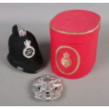 A Christy's London miniature policeman's Pennine constabulary helmet, with Leeds constabulary badge.