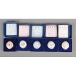 Halcyon Days Enamels; Five St. Valentines Day Boxes, 1985-1989, all in boxes with certificate.