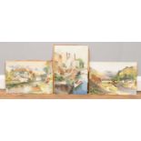 C Wood, three unframed watercolours, rural landscape scenes.