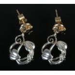 A pair of two colour 9ct Gold earrings, formed as 'morning glory' flowers. Assayed for Sheffield,