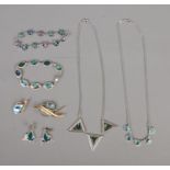 A collection Abalone coloured costume jewellery to include frog earrings, brooch, necklaces, etc.