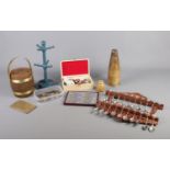 A quantity of assorted collectables. To include jewellery stand, souvenir spoons, horn and miniature