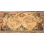 A modern bamboo/reeded tapestry mat depicting the two sides of the globe. (180cm x 90cm).