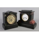 Two slate mantel clocks.