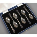A cased set of six silver demitasse spoons. Assayed Sheffield 1963 by Mappin & Webb Ltd. 45g.